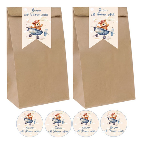 Cotillon Personalizado Osito Aviador Bolsitas X 20 Invitados