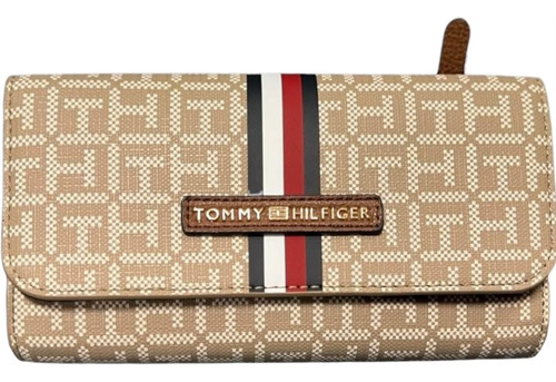 Cartera Tommy Hilfiger Trifold Monogram Khaki 100% Original Marrón Claro Monogram Con Logo De La Marca