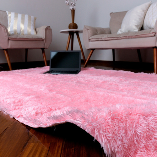 Alfombra de felpa antideslizante para sala de estar pequeña, 1,40 x 1,00 m, color rosa bebé