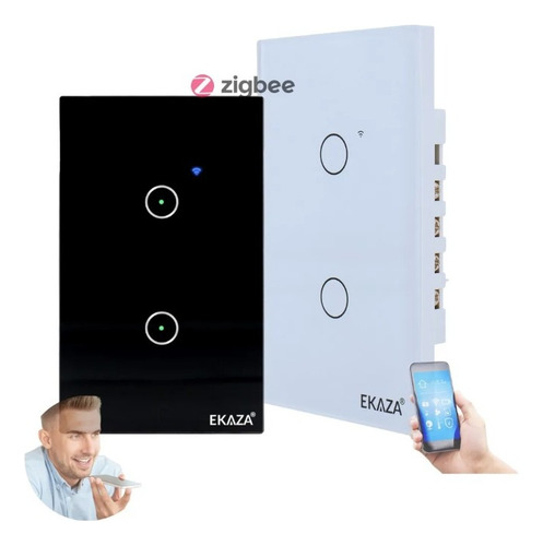 Interruptor Ekasa Zigbee 2 Botões Smart Touch Alexa Preto