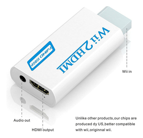 Adaptador Convertidor Wii A Hdmi 1080p Con Audio 3,5 Mm Blan