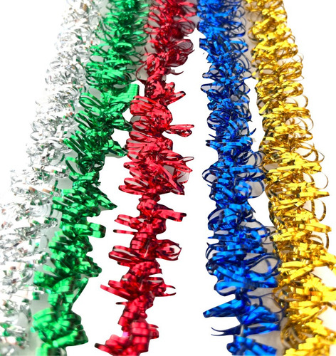 Imagen 4 de 10 de Lameta Colores Rulo Pack X 3 - Boa Guirnalda Deco Navidad
