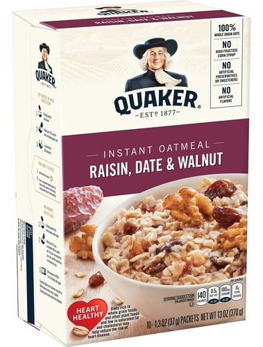 Quaker Avena Instantanea, Pasas, Datiles Y Nueces, 10 Unidad