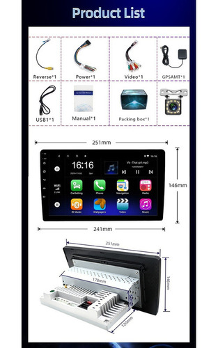 Voilamart 10 Inch / 1 Din2+32g Estéreo De Coche Android 10 Pulgadas Wifi Gps Carplay