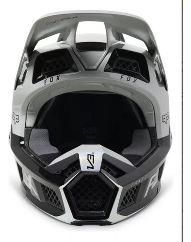 Casco Fox V3 Carbono Ryaktr Motocross Negro Y Blanco Solido L