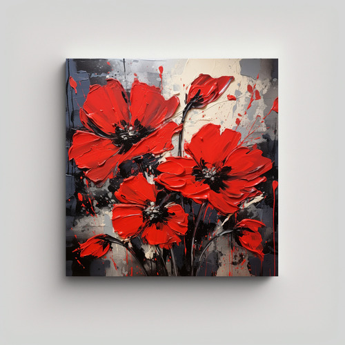 70x70cm Cuadro Decorativo Flores Rojo Negro Amigable Decorac