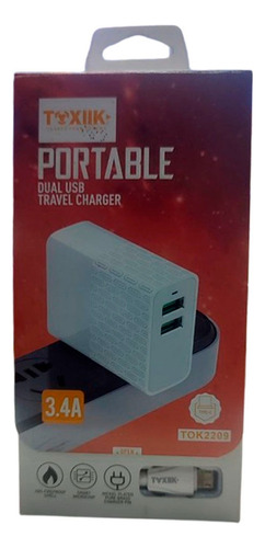 Cargador Toxiik  Doble Usb  Travel Charger Cable Micro 3.4a