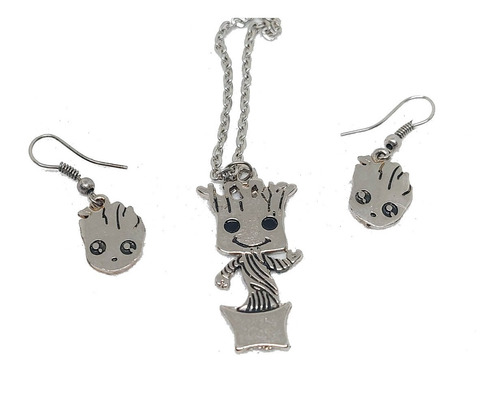 Collar Groot + Aretes Baby Groot Guardianes De La Galaxia