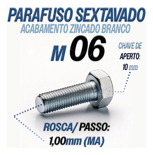 Kit Parafuso Sextavado 6mm Com Porca M6 X 10 - 100 Unidades