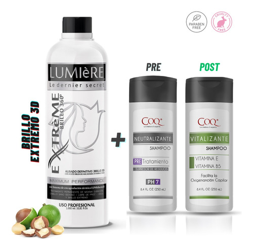 Alisado 3d Macadamia Lumiere 1l +shampoo Neutro +vitalizante