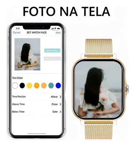Smartwatch Gt20 Rosé Gold Faz Recebe Chamada Foto Na Tela Cor da caixa Dourado Cor da pulseira Dourado Cor do bisel Dourado Desenho da pulseira Steel Belts