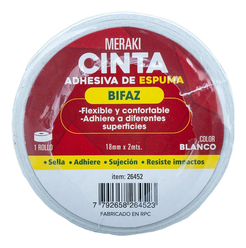 Cinta Adhesiva De Espuma Bifaz Doble Faz 18mm X 2mts