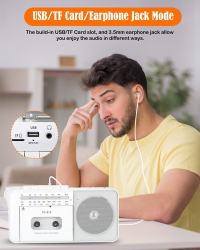 Reproductor De Cassette Portátil Con Bluetooth Y Radio Am/fm
