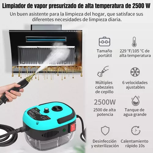 Limpiador de vapor portátil de mano de 2500 W, máquina de limpieza de vapor  a presión de alta temperatura con cabezales de cepillo para muebles de