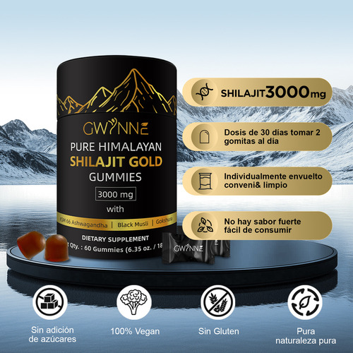 Gwynne Shilajit Gummies Puro Del Himalaya 85 Micronutrientes 60 Gummies + Charaji Cápsulas 60unidades 2pcs