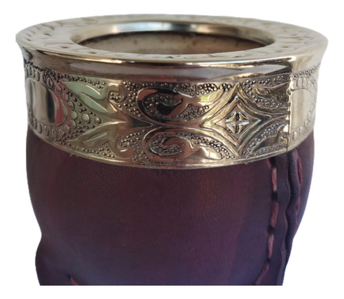 Mate Imperial Alpaca Cincelada Marron + Bombilla Pico Loro Marrón Cincelado