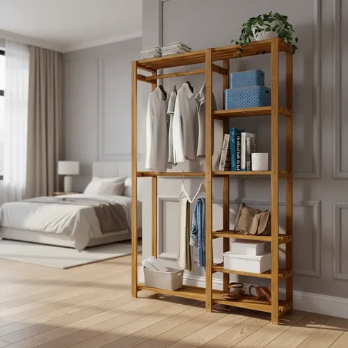 Estante Decorativa em Madeira com Cabideiro para Sala Quarto