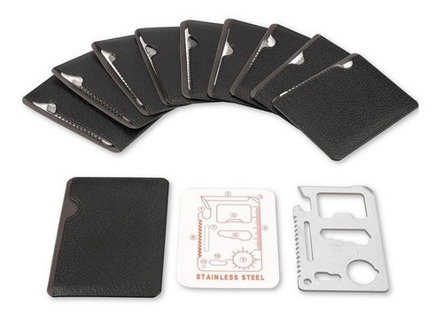 10 Tarjeta 11 En 1 Supervivencia Acero Inoxidable Estuche Color Plata