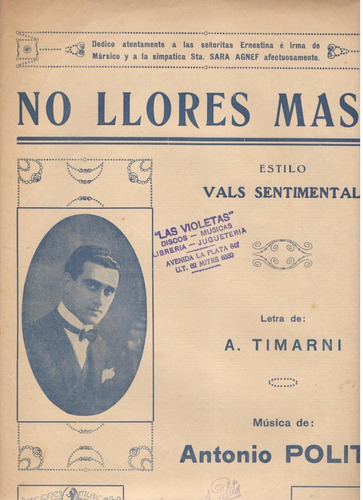 Partitura Original De No Llores Más Vals De A. Timarni