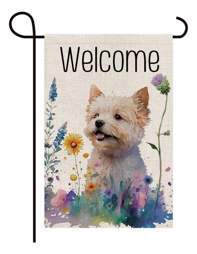 Texupday Bienvenido Acuarela Lindo Perro Cachorro Floral Dob