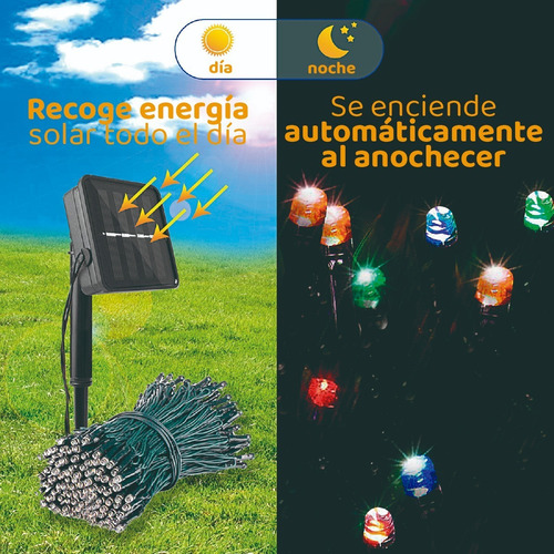 Imagen 3 de 9 de Luces Guirnalda Exterior 50 Luz Calida Con Panel Solar 5m
