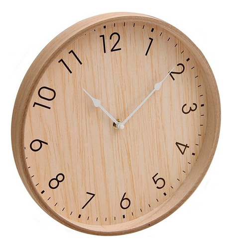 Reloj De Pared 30 Cm Diam Madera Silencioso Deco Sin Vidrio Fondo Color Madera