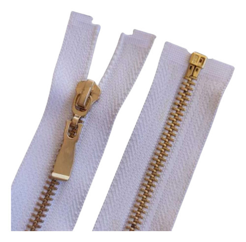 01 Un Zíper Separável 60cm Metal Branco Dourado #5 Cursor G