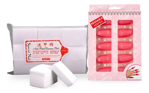 Set 10 Pinzas + Papel Sin Pelusa Removedor Esmalte Permanent