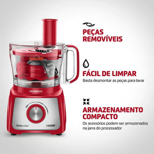 Multiprocesador Mondial Mpn 01 Rf Turbo Chef 1000 W 9 en 1, color rojo 127 V