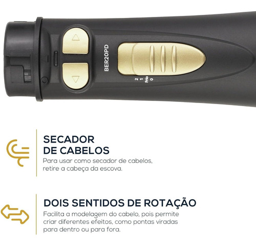 Escova Rotativa Britania Ber20pd 3 Temperaturas 1300w Bivolt