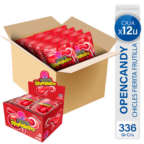 Caja Chicle Globo Open Candy Frutilla Fierita Recargado