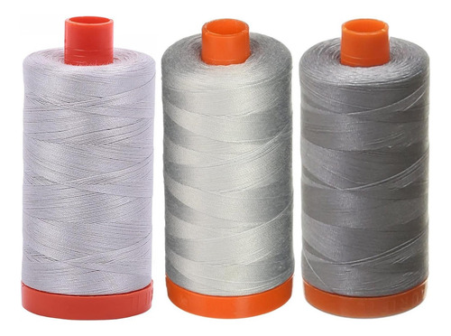 3 -paquete Aurifil 50wt Aluminio + Paloma + Gris, Sólido De