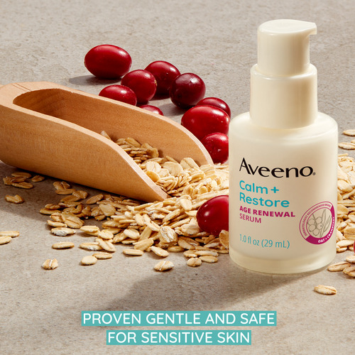 Aveeno Calm + Restore Age Renewal Serum 29 Ml 1 Fl Oz Sensitive Con Avena Y Arándano, Suave Para Usar Todos Los Días, Mejora La Apariencia De Líneas Finas Y Arrugas, Piel Mas Saludable En 1 Semana.