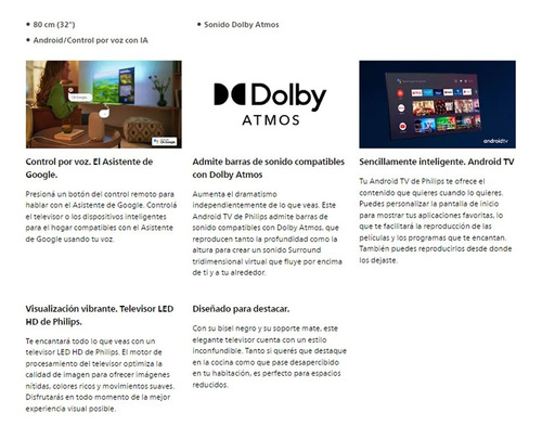 Imagen 7 de 9 de Smart Tv 32 Philips Con Android 32phd6947/55