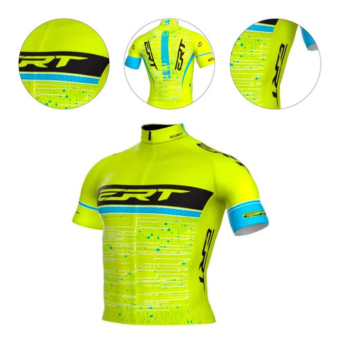 Camisa Ert New Elite Cycling Team Azul E Amarela Fluor Bike