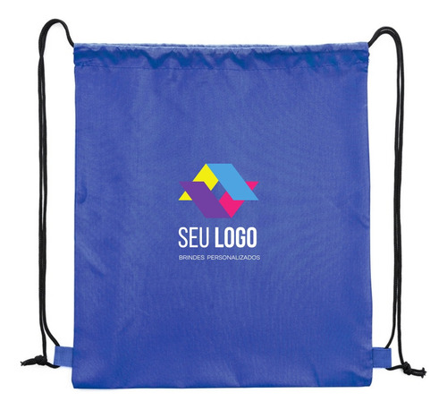 Kit 40 Mochilas Saco Sacochila Poliéster Personalizada Cor Azul Lisa