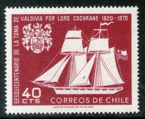 Chile Sello Mint Velero Montezuma 150° Toma De Valdivia 1970