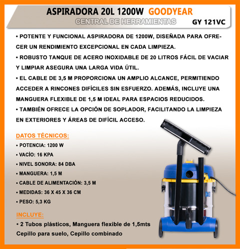 Aspiradora Sopladora 20l 1200w Goodyear Gy121vc