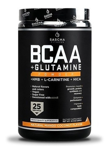 Sascha Fitness Bcaa + Glutamina, Hmb, L Carnitina, Hica Sabor MANGO COCONUT