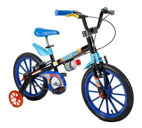 Imagem 1 de 2 de Bicicleta  infantil Nathor Aro 16 Tech boys aro 16 freios v-brakes cor preto/azul/azul-celeste com rodas de treinamento