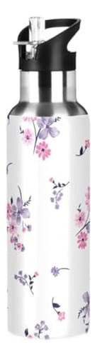 Water Bottle With Straw Lid Leak Pink Flowers Floral