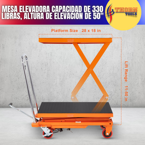 Mesa Elevadora Hidraulica 330lb 150 Kg Rango 11-50 PuLG Alto