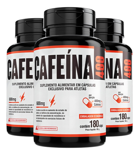 Cafeína 3x 400 Embalagem C/ 180 Cápsulas 400mg/dose De 2 Cáp Sabor Sem Sabor