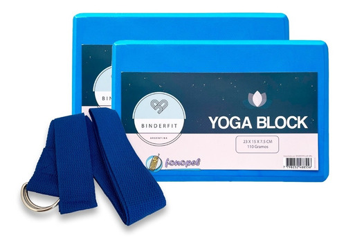 Imagen 1 de 9 de Kit 2 Yoga Block Ladrillo Eva+ Cinturón Elongación Binderfit