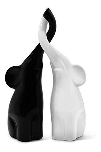 Amorosa Pareja De Elefantes En Blanco Y Negro - Escultura De