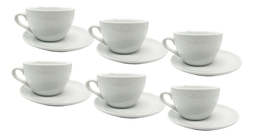 Tazas De Porcelana Blanca X6 Con Platito 540cc The Kitchen  