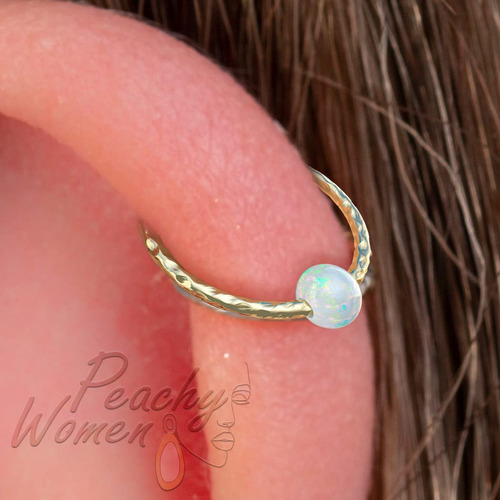 Anillo De Aro De Helix De Ópalo Blanco 20g Martillado...