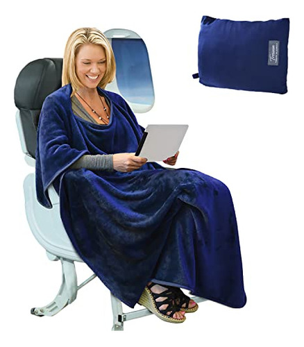 Travel Blanket Airplane Office Poncho 4 In 1 Premium Co...