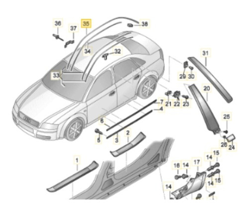 Liston Techo Derecho Original - Audi A4 (2001 - 2008)