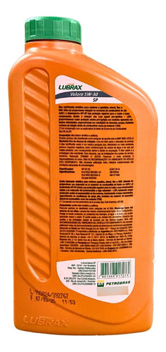 Óleo De Motor Lubrax Valora 5w30 Api Sp Sintético Kit 4 L